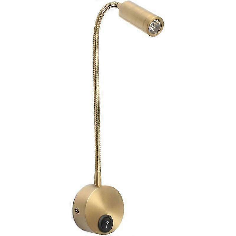 Wall Head Reading Light Switch with Flexible Gooseneck (Gold, 1W)