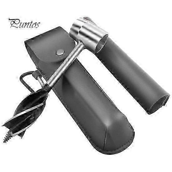 Woodworking Hand Auger Drill with Sharp Stainless Steel Hexagon - Manual Auger Wrench for Bushcraft Projects & Includes Faux Leather Cover