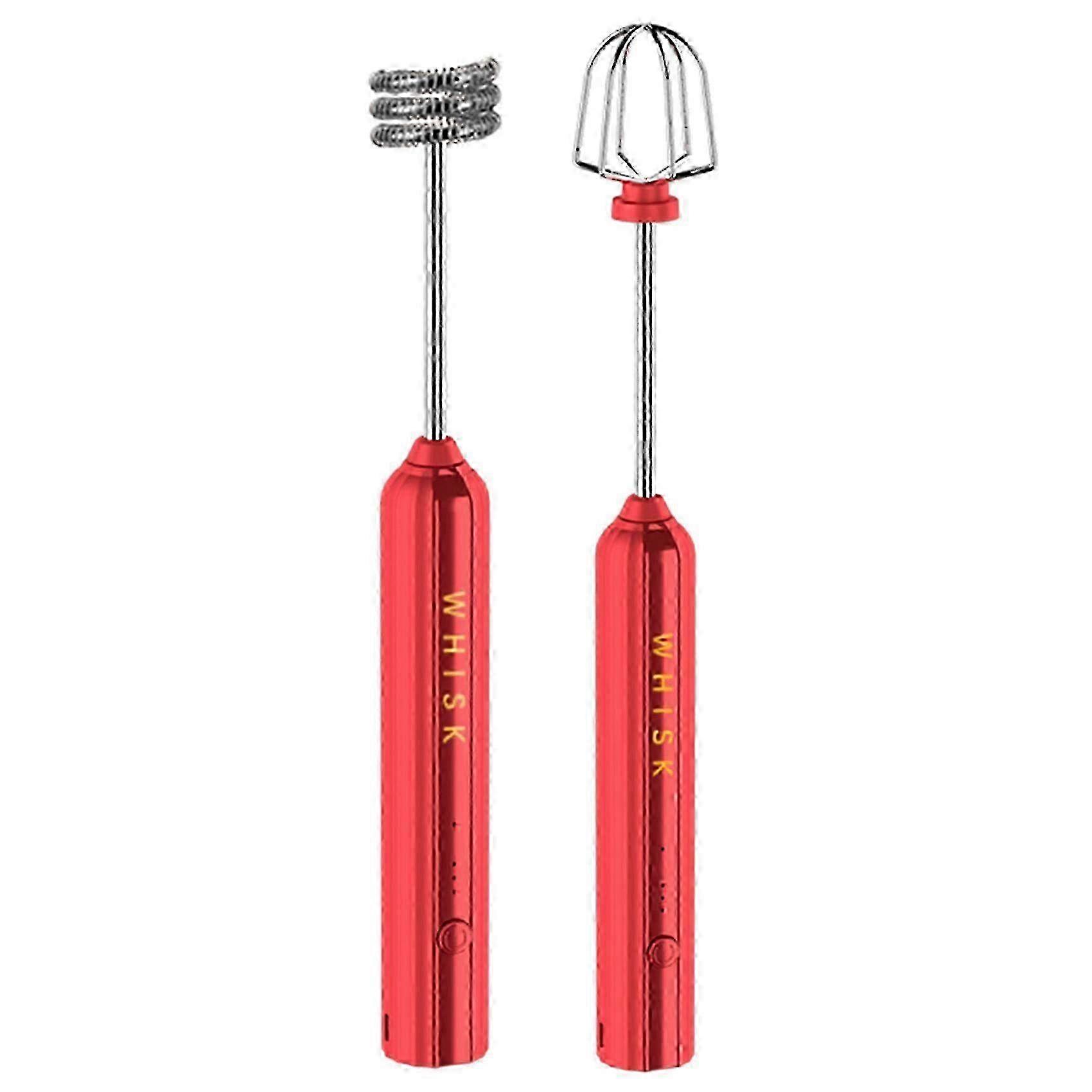 Red Handheld Milk Shaker and Blender with Electric Whisk and Egg Beater