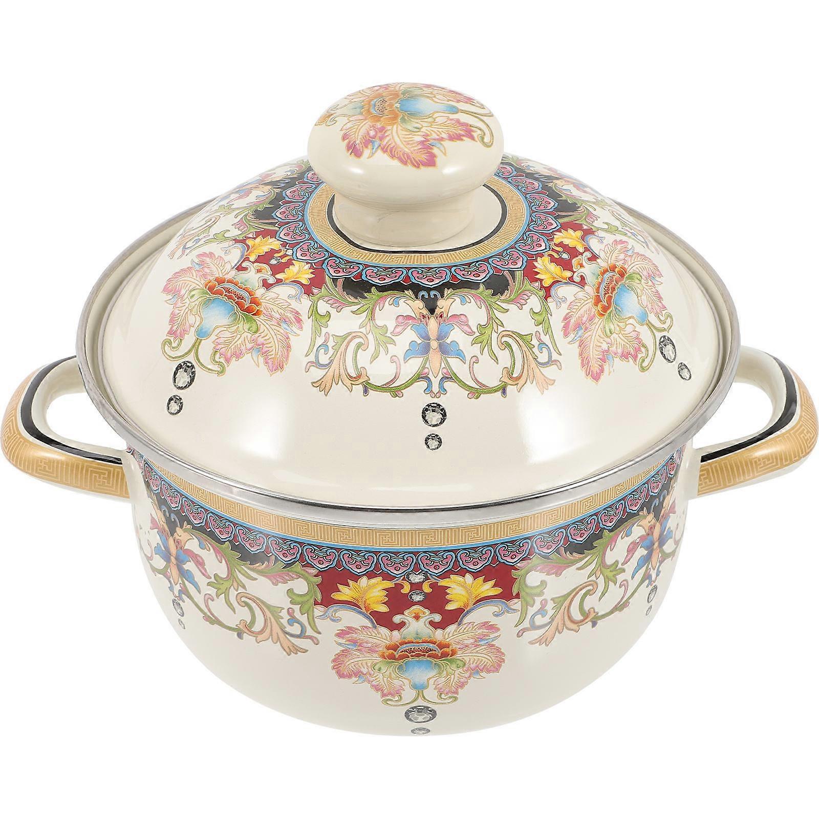 Household Enamel Soup Pot Practical Sauce Pan with Handle 1Pcs