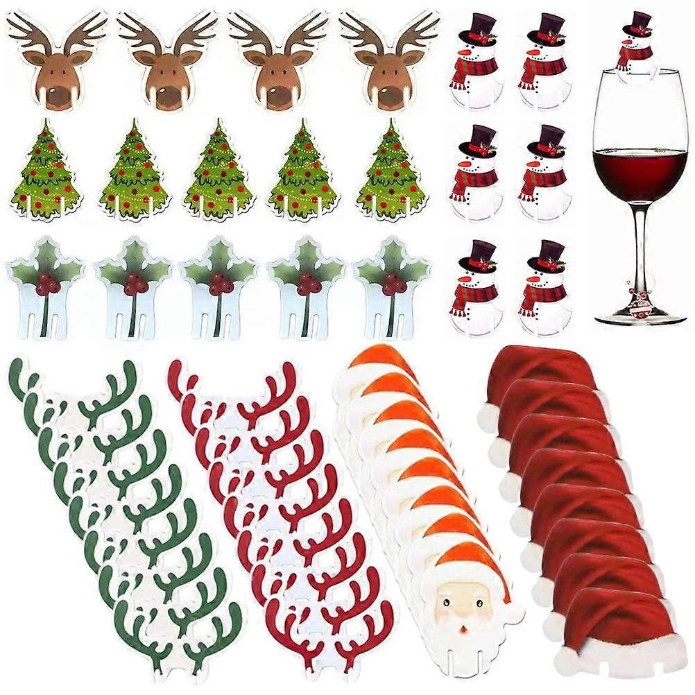 Wooden Wine Glass Charms with Assorted Colors and Christmas Designs for Decorative Use Santa Claus Themes