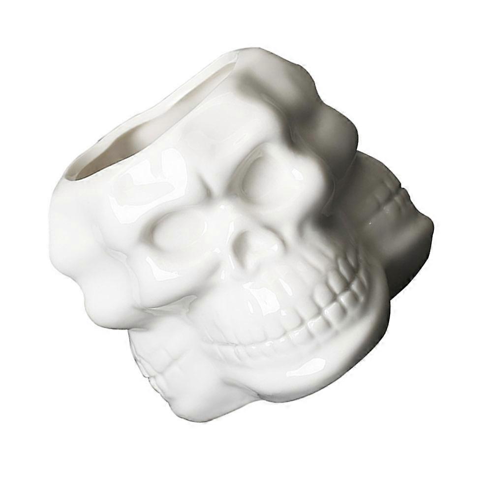 Ceramic Skull Shaped Flowerpot 1Set Minimalist Planter For Flower Decor In Dorm Office And Store Elegant White Finish