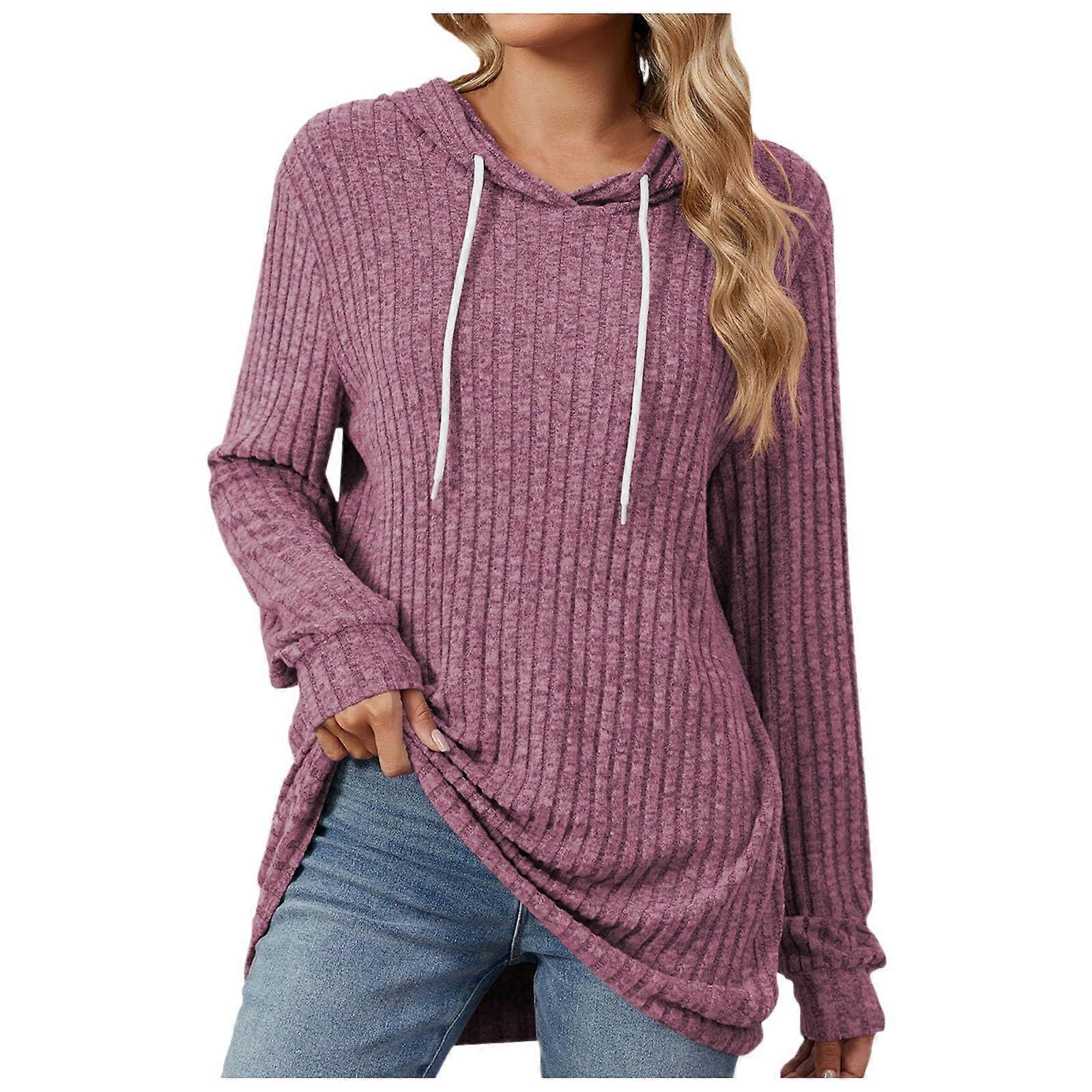 Pullover Damen Hoodie Long Sleeve V-Neck Hooded Sweatshirt With Drawstring Red XL