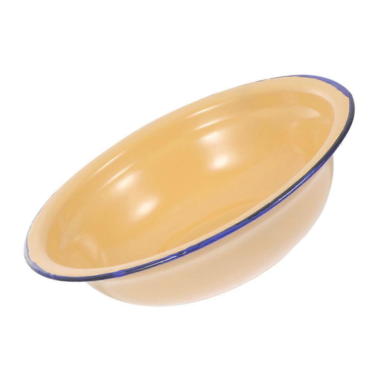 Enamel Bowl for Home Use – Chinese Soup Bowl, Yellow Vintage Enamel Steaming Pudding Dish, 1.5L Capacity