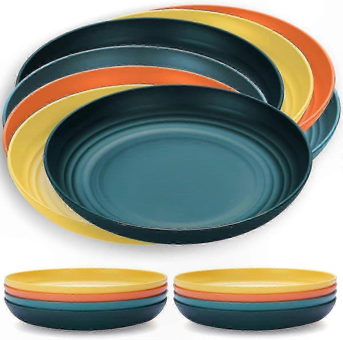 8-Piece Large Deep Plastic Plates, 23cm Unbreakable Reusable Dinnerware, BPA-Free, Microwave & Dishwasher Safe