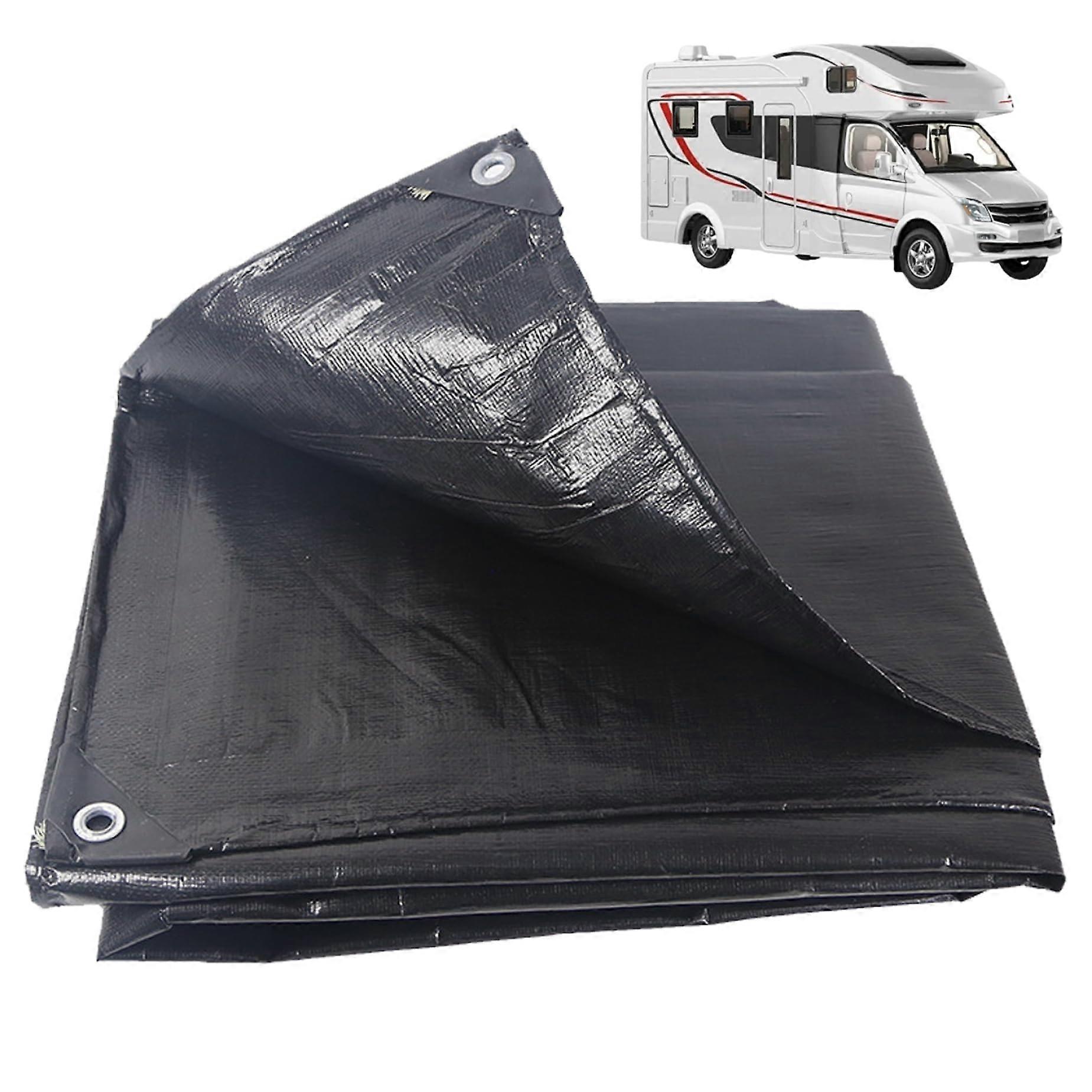 High Performance Waterproof Tarpaulin 6x10 ft Black Plastic Cover with Rope for Outdoor Camping, Pool, Boat, and Emergency Use