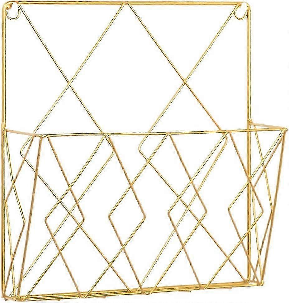 رف مجلة معدني مثبت على الحائط ، منظم صحيفة سلك معدني ملف رف زخرفي أسود (ذهبي)