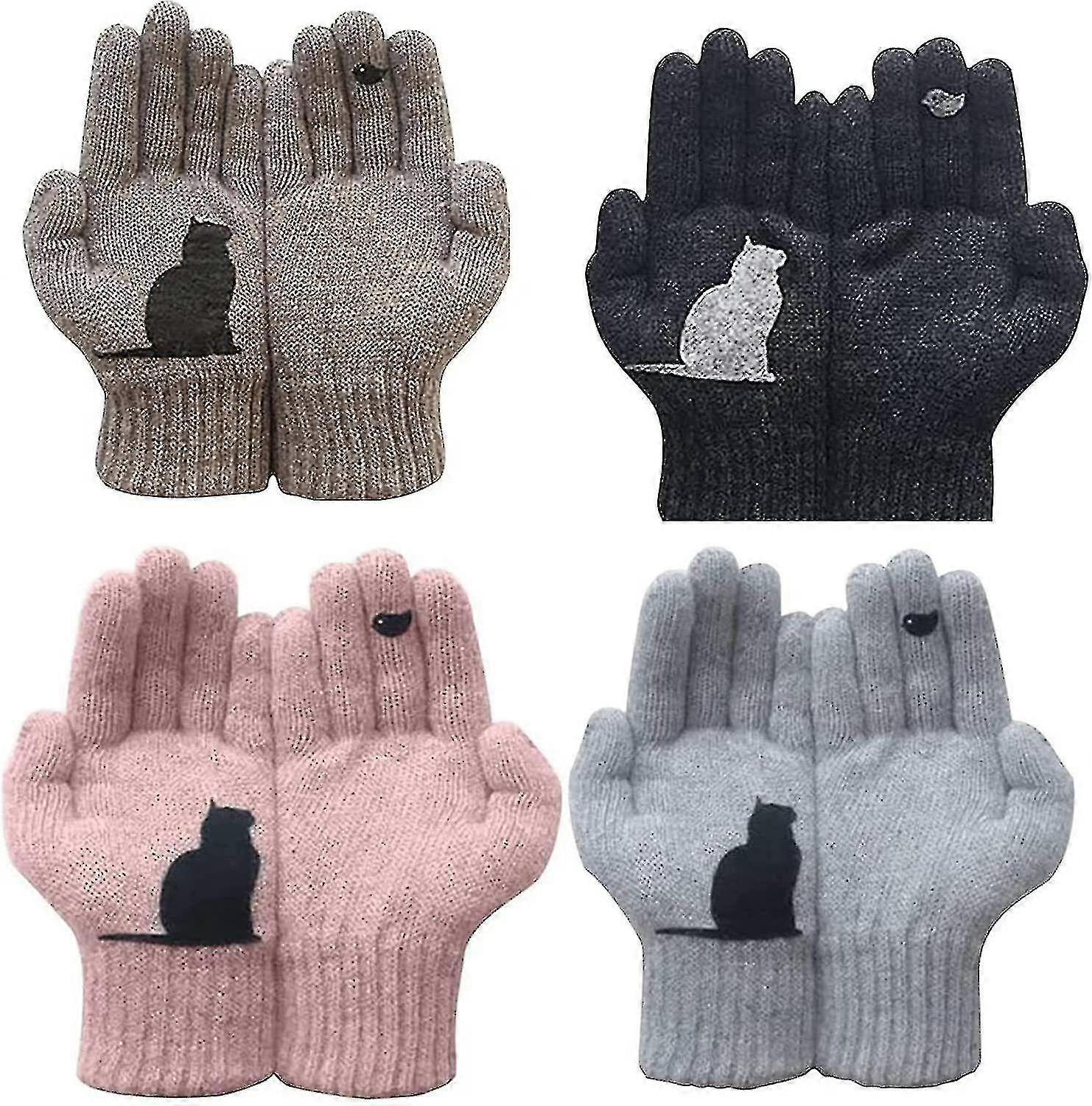 Cat Bird Print Gloves with Cat Fan Cotton & Pink Mitten: Simple Yet Stylish Warmth for Girls
