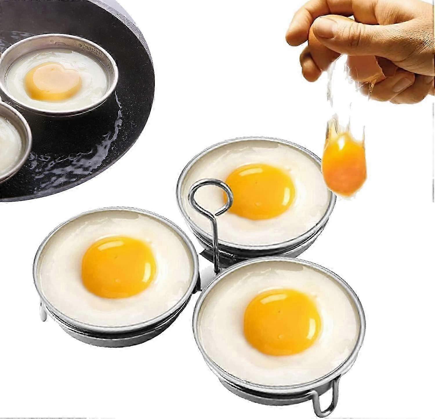 Stainless Steel Egg Poacher, Perfect Poached Egg Maker, Round Egg Cooker Rings for Breakfast Cooking Tool 3 Poached Egg Cups