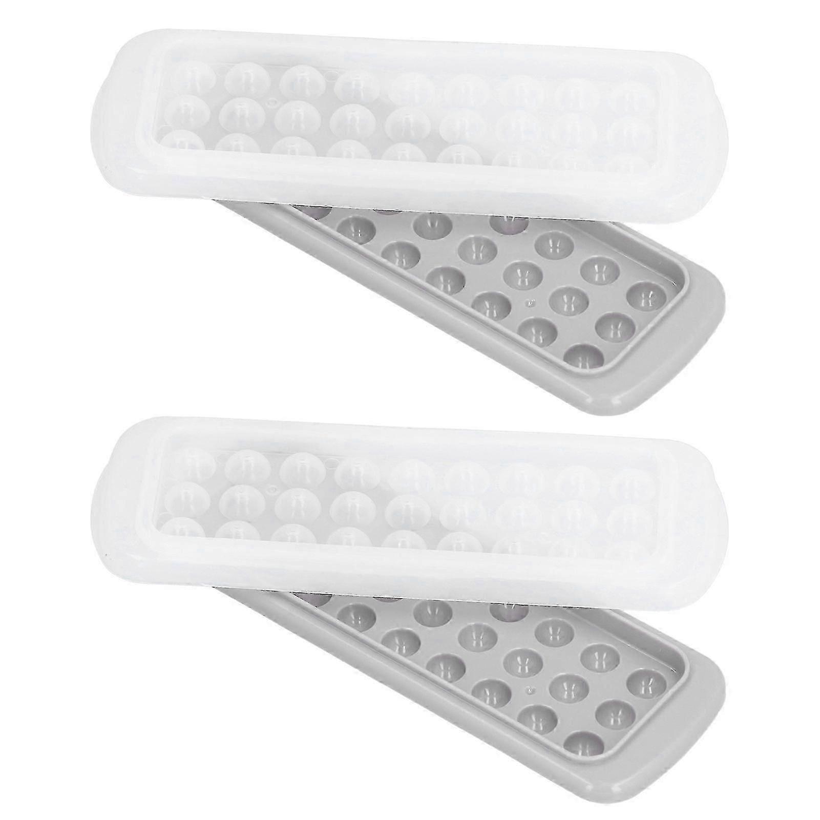 2Pcs 27 Grids 2 Layers Round Ice Cube Maker Tray with Lid for Kitchen Bar Cocktails
