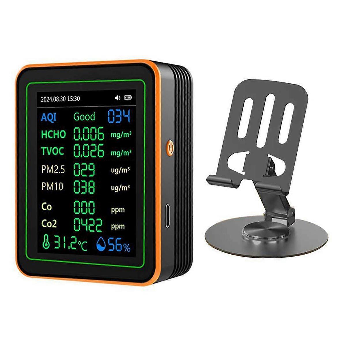 Air Quality Detector 12 in 1 Air Quality Tester Temperature Humidity Meter CO/CO2/HCHO/TVOC//PM2.5/PM10 Black