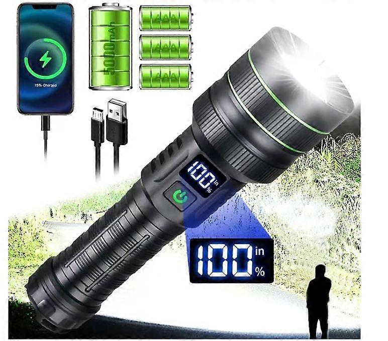 Super Bright LED Rechargeable Flashlight, 120,000 High Lumens Flashlights, XHM77.2 Zoomable Tactical Flashlight with 5 Modes(Black)