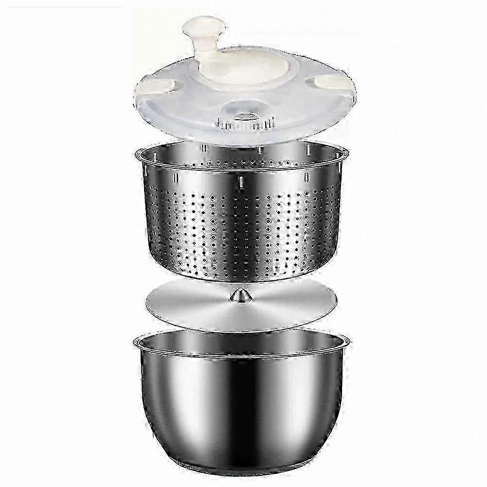 Large 6L Vegetable and Salad Spinner with Stainless Steel Bowl and PP Lid for Drying Fruits, Pasta, and Fries