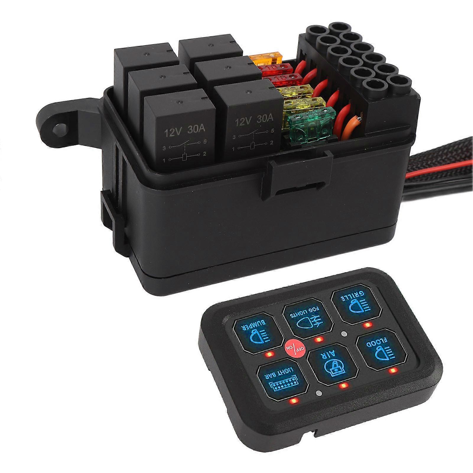 6 Gang 12V 60A LED Switch Panel with Blue Light Aluminum Shell