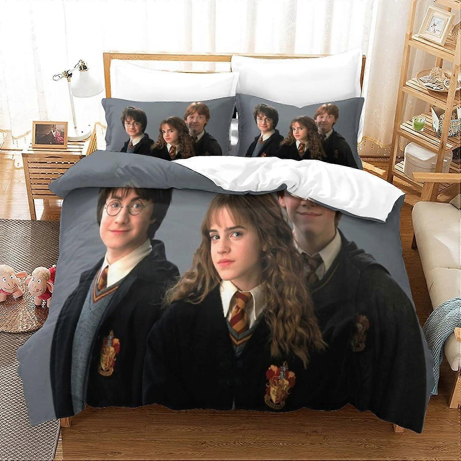 PIN2998 Harry Potter 3 Pieces Duvet Cover Set 3D Printed Bedding Duvet Set Zipper Closure Ultra Soft Microfiber Comfortable Experience Double200x200cm