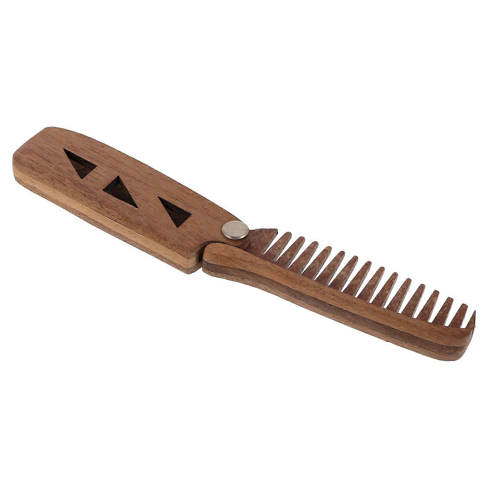 Wooden Beard Folding Comb for Men with PU Protective Case 4Pcs Set
