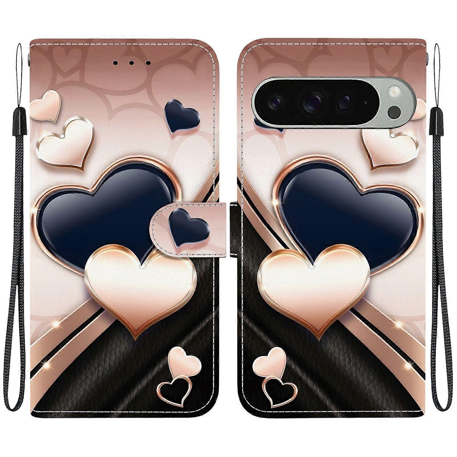 For Google Pixel 9 Pro/ Pixel 9 Leather Case Stand Wallet Pattern Printing Phone Cover with Wrist Strap