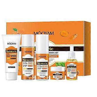 Coffret hydratant apaisant au curcuma, Coffret de soins de la peau au curcuma - Nettoyant pour le visage, tonique, lotion, sérum, crème, coffret cadeau de Noël pour femmes
