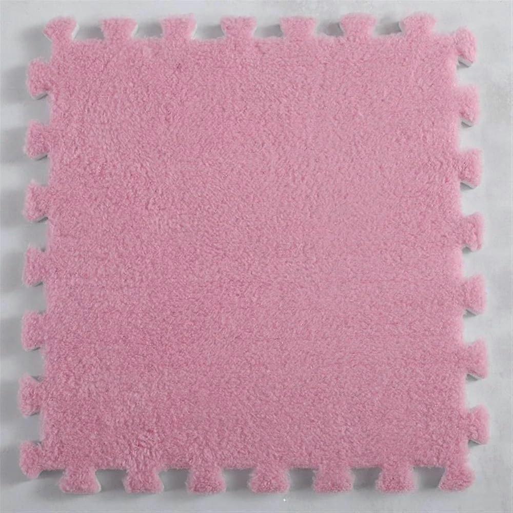 Interlocking Carpet Tiles 18Piece 30x30 Cm EVA Soft Plush Puzzle Mats Pink For Home And Commercial Use
