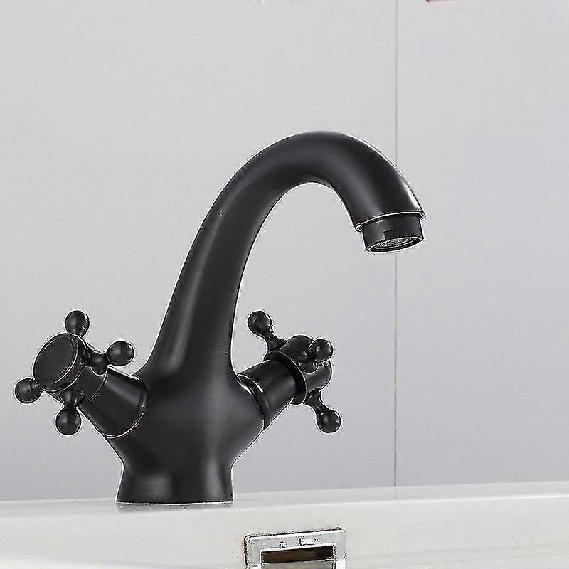 Traditional Integral Basin Faucet Vintage Cross Double Handle Bathroom Faucet,Black
