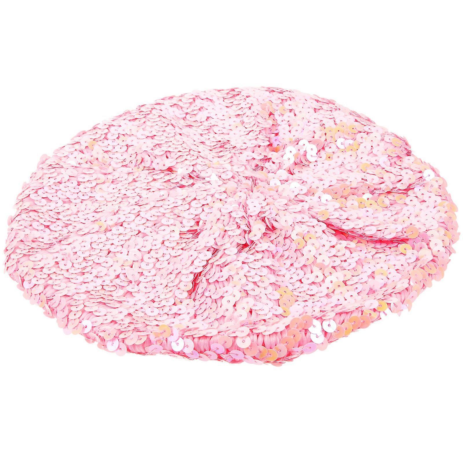 Sparkle Sequin Beret Hat for Dance Performance 5Pcs Pink Beanie Caps