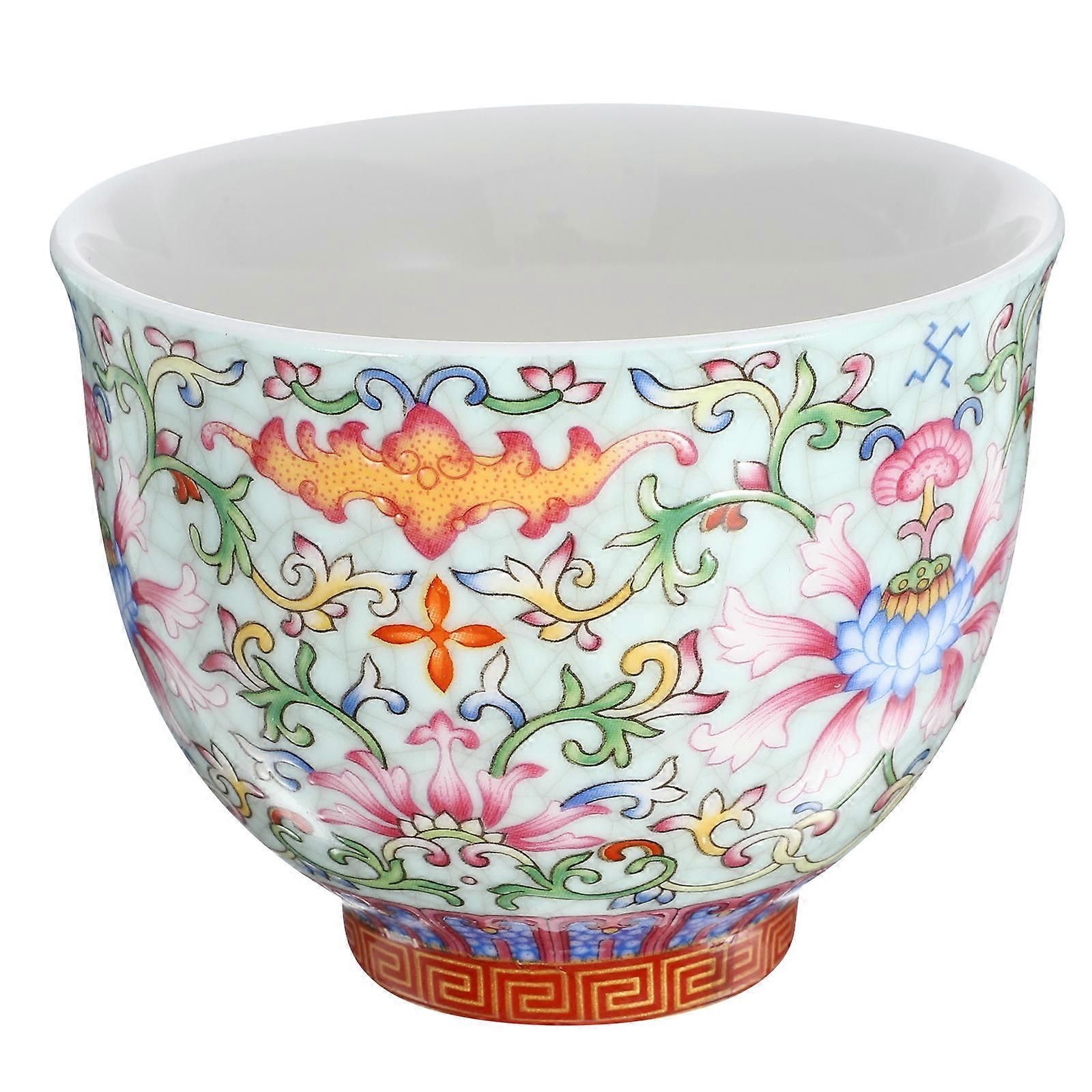 Classic Style Flower Pattern Ceramic Tea Cup For Home Use In Light For Gift Giving 3Pcs