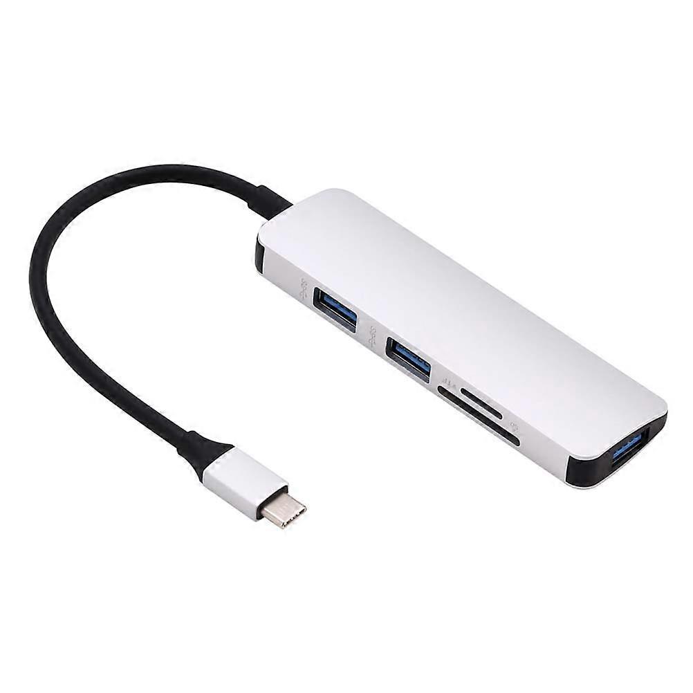 USB Adapter With 3 USB 3.0 Ports And Reader For Everyday Use Travel Office Work Silver 1Pack