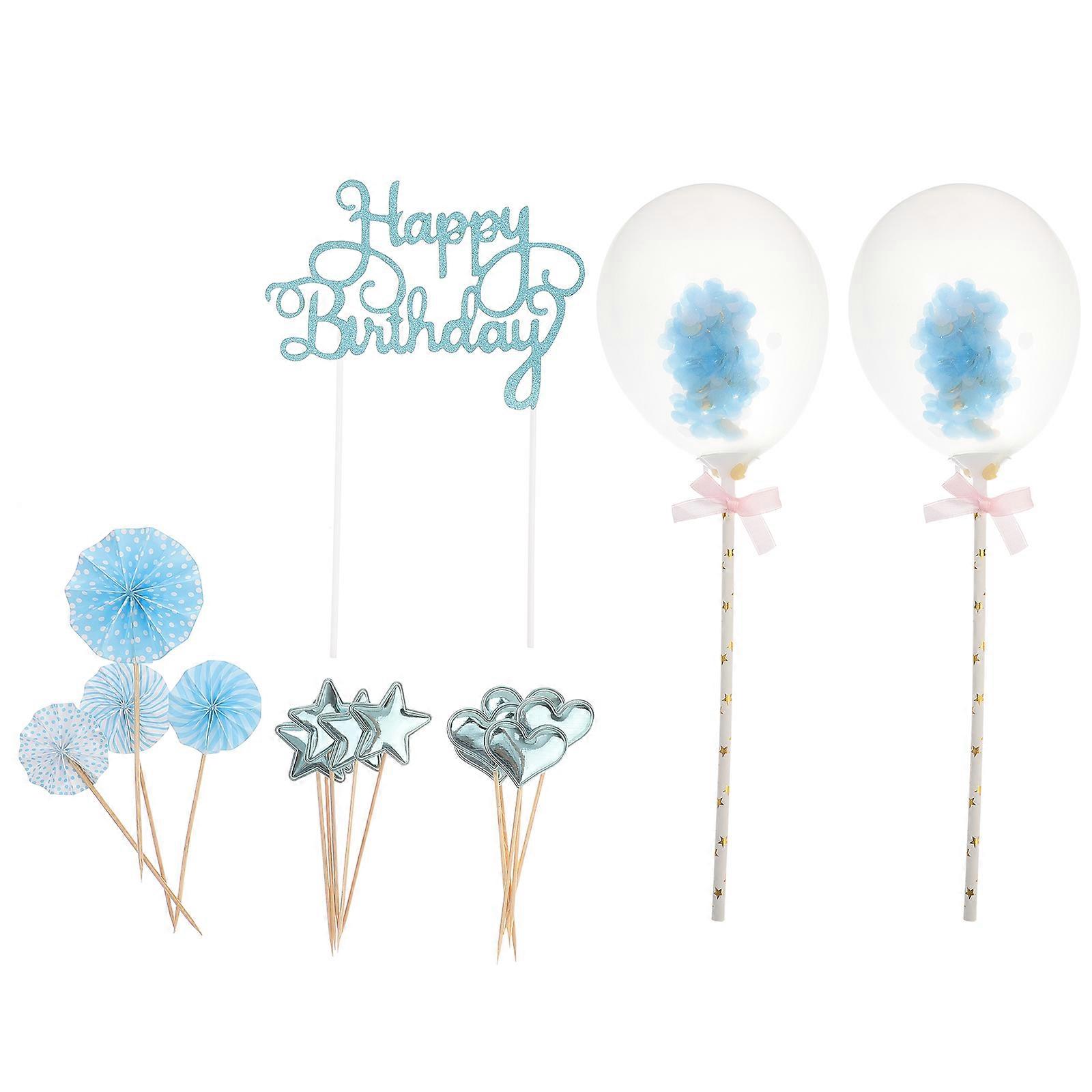 Decorative Birthday Topper Cake Adornment for Party 34Pcs Blue