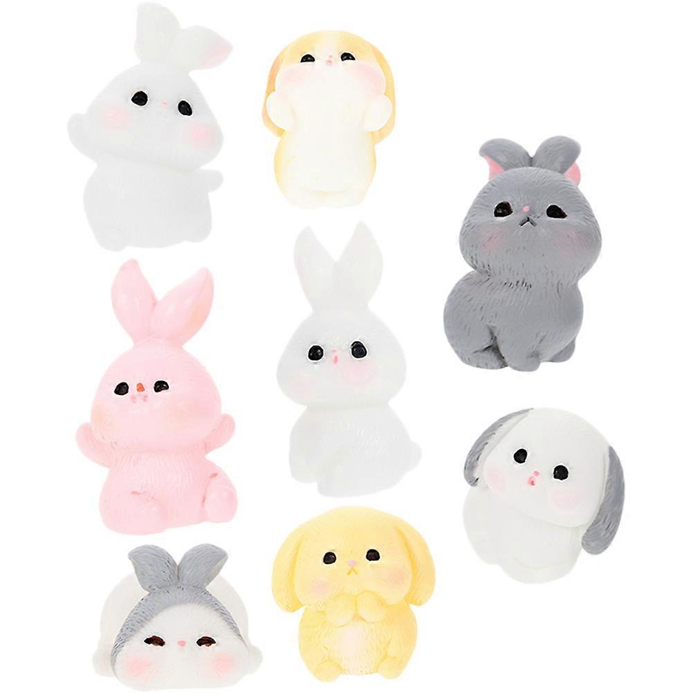 Small Figurine Miniature Animals Figures Rabbit Shape Desktop Decor Assorted Color 2.3X2.5X2.7CM 8Pcs
