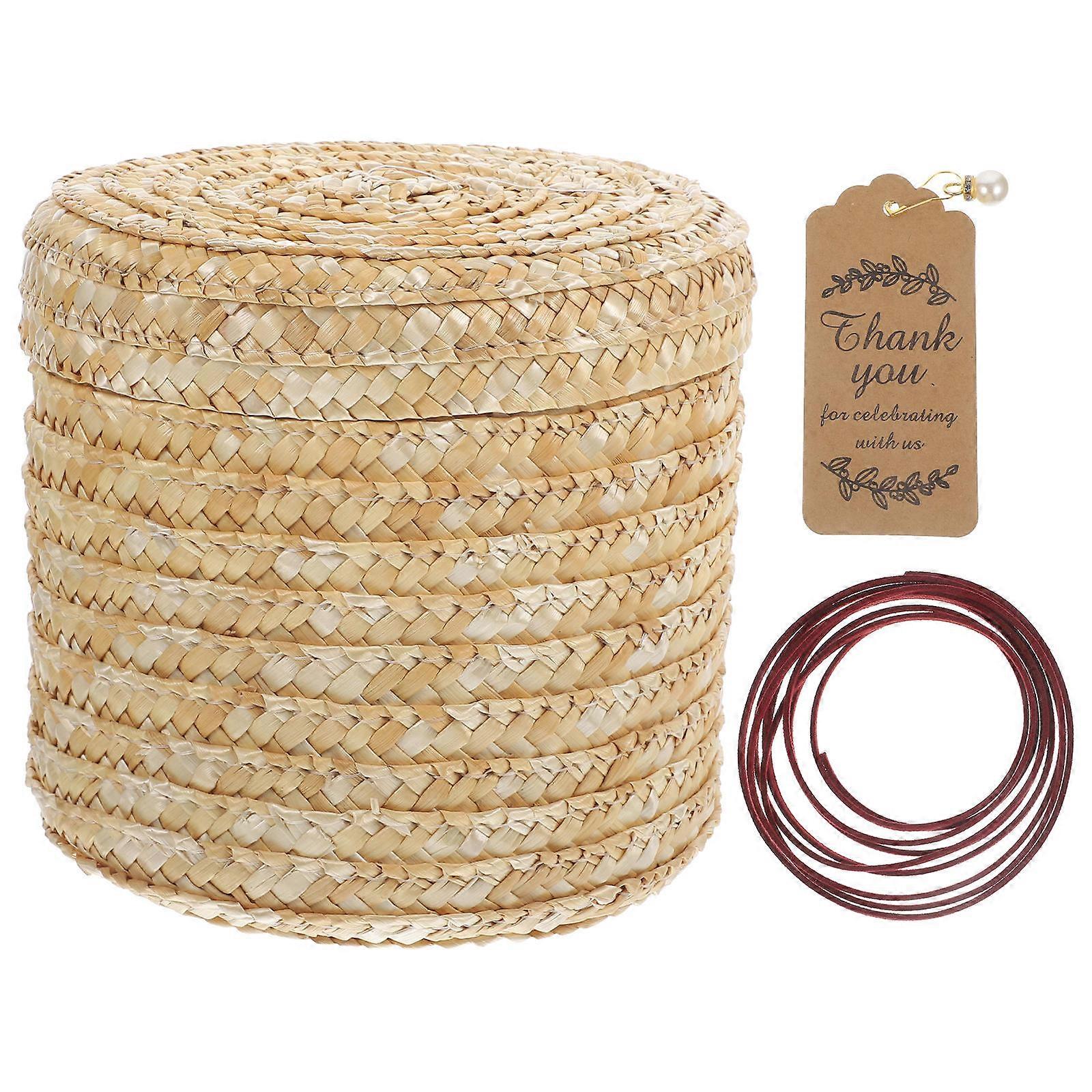 Rattan Storage Box Beige for Storage Use Round Multi-Purpose Organizer