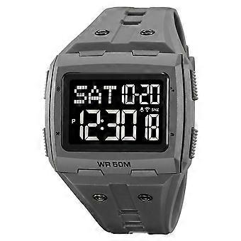Digitaal sporthorloge met dubbele tijdweergave, nachtlampje, verstelbare TPR-band, waterdicht outdoorhorloge voor heren en dames, grijs