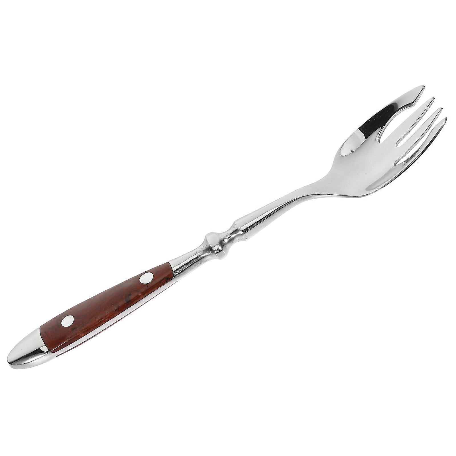 Household Salad Fork for Serving 3Pcs with Stainless Steel and Wood