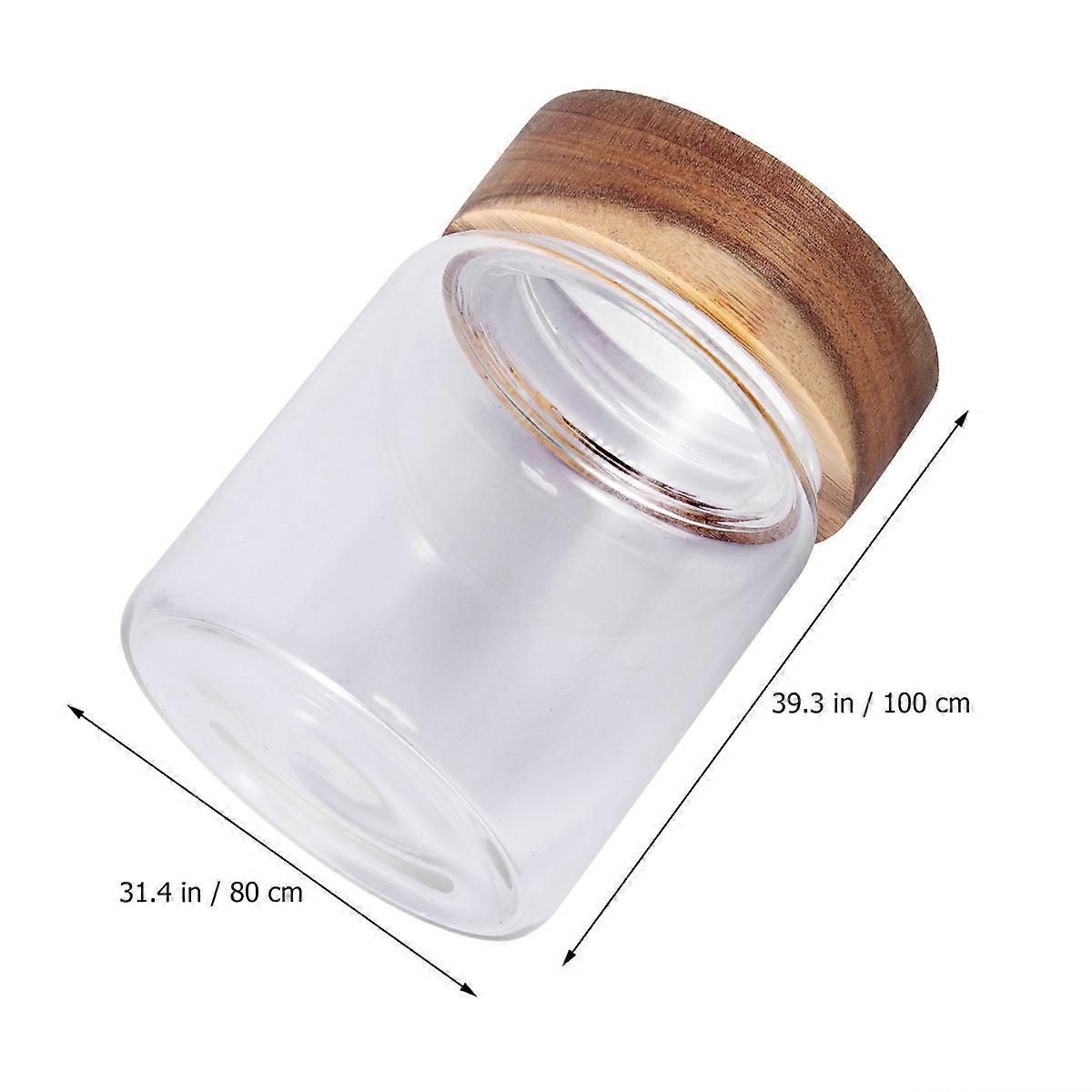 Glass Container Kitchen Sealed Box with Wood Lid for Use 1Pcs Transparent