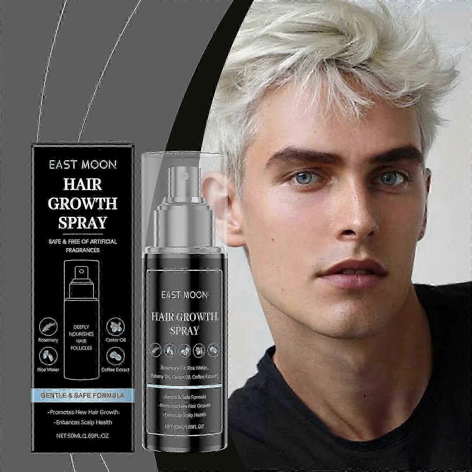 男性のための自然な育毛スプレーセラム:ローズマリー、米水、ヒマシ油、カフェインを含む髪と頭皮のオイル - 効果的な髪の肥厚と抜け毛