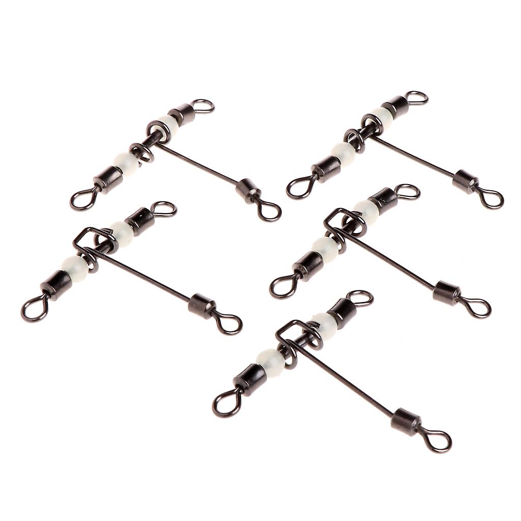 5pcs 3 Way Luminous T-shape Rolling Swivel With Beads Fishing Swivels Connector