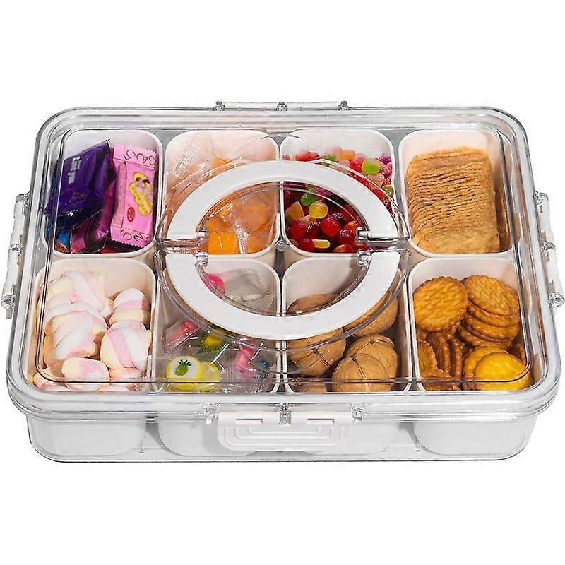 Divided Serving Tray with Lid & Handle, Snack Box Container Compatible with Party, Travel & Picnic Use