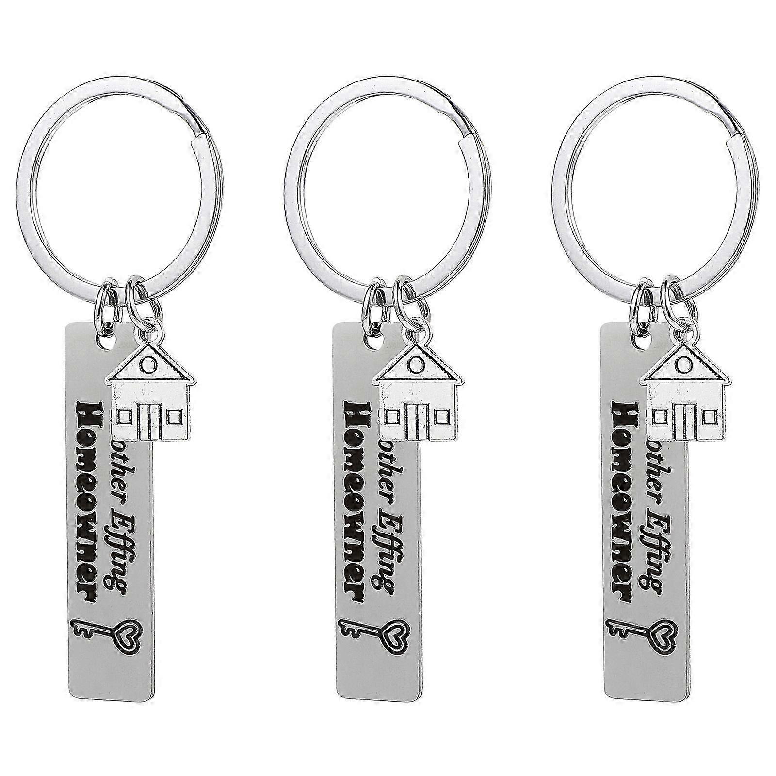 3 Pcs Stainless Steel Housewarming Keychains Bag Pendants