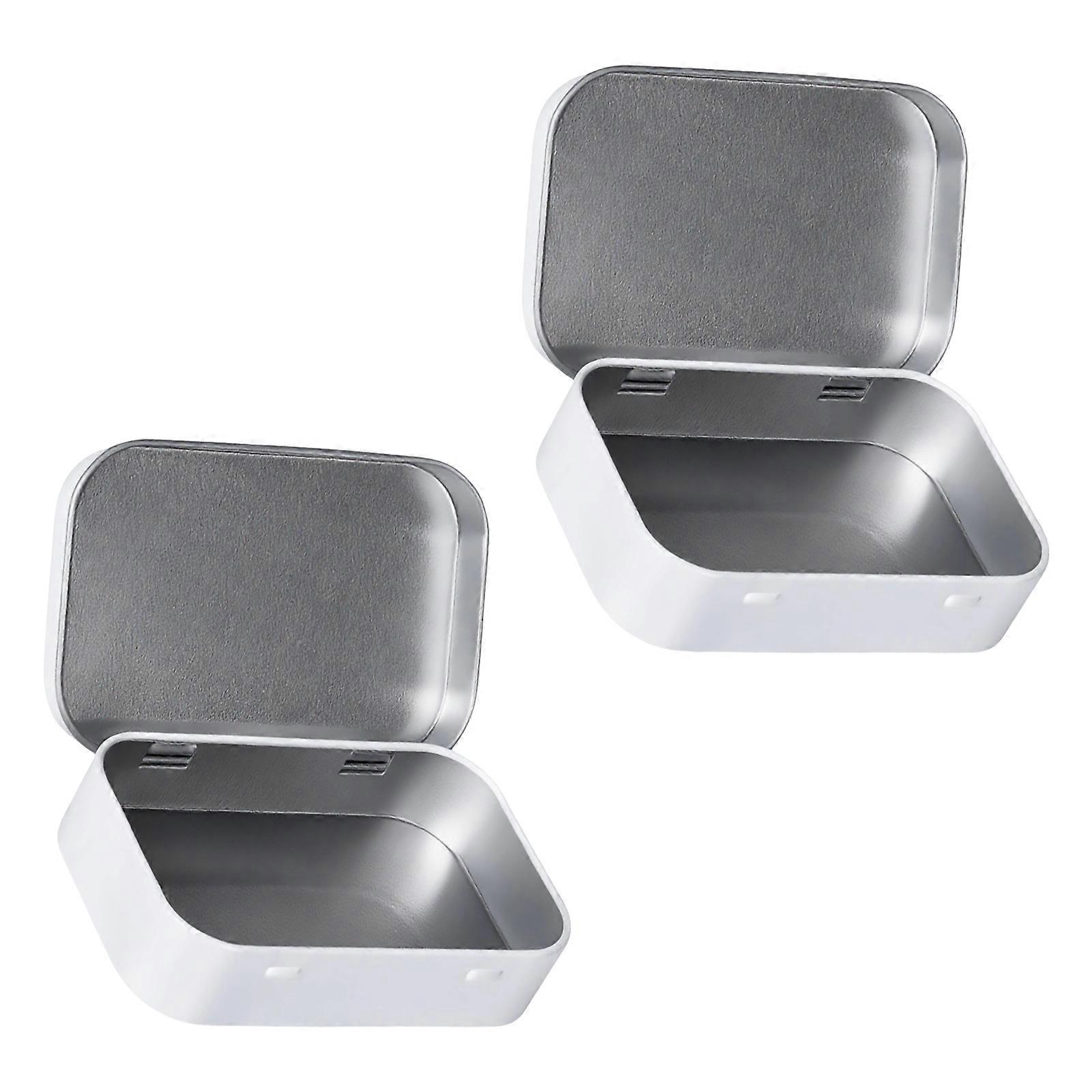 Space Efficient Iron Storage Containers Flips Top Designs Sturdy Tin Boxes for Home Office Daily Use  White