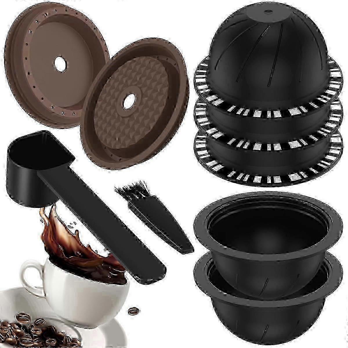 5 Reusable Vertuo Pods for Nespresso Machine with 2 Lids & Spoon - Eco-Friendly Coffee Capsules