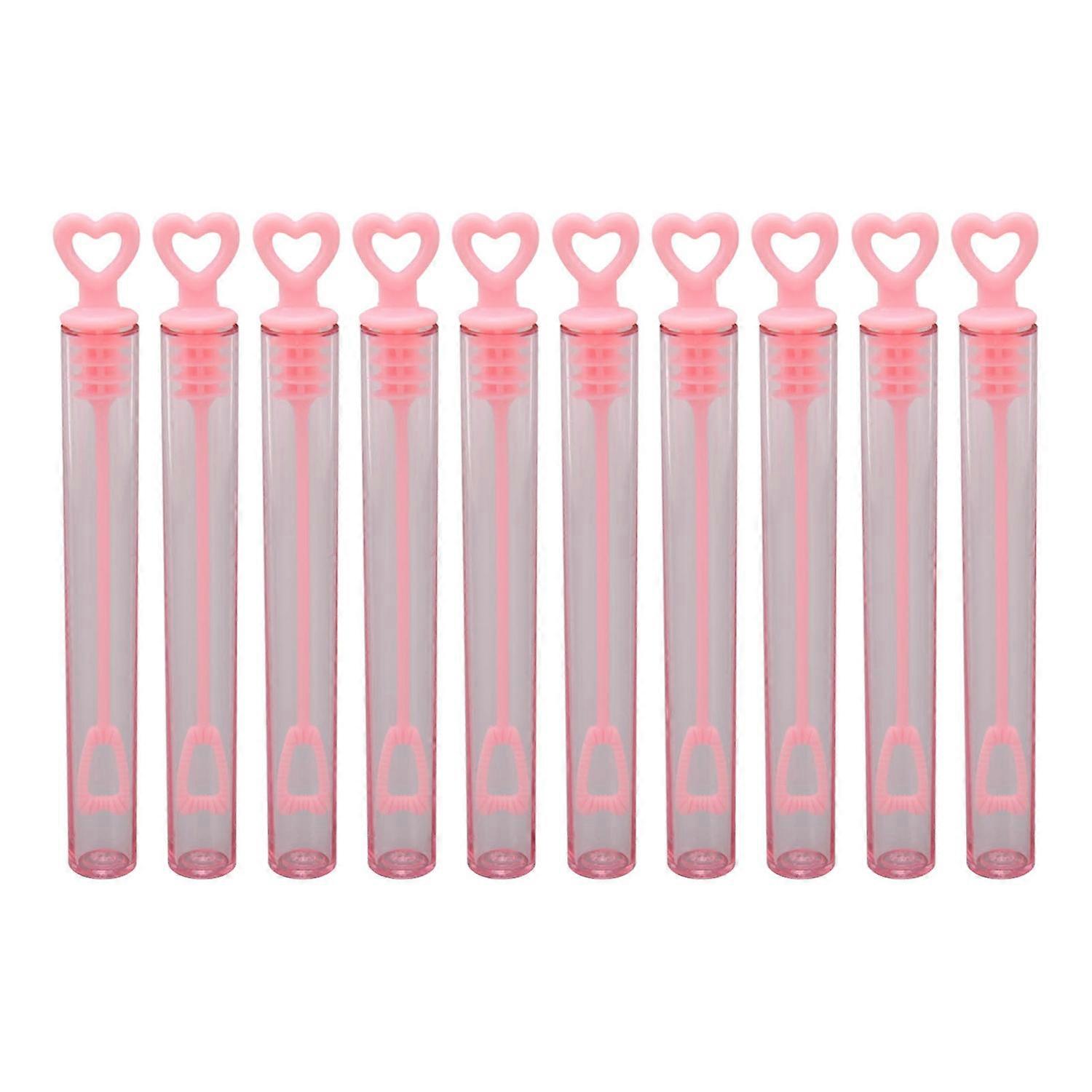 10Pcs Bubble Wands Pink Heart Shaped Transparent Durable Plastic Portable Bubble Sticks for Party We