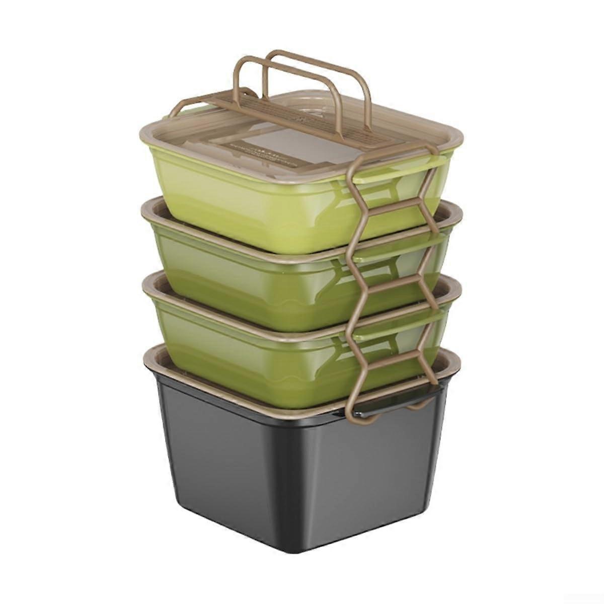 4 Layer Portable Lunch Box With Lids  Microwave Safe, Green PP, Meal Prep, Food Storage Container, For Kitchen