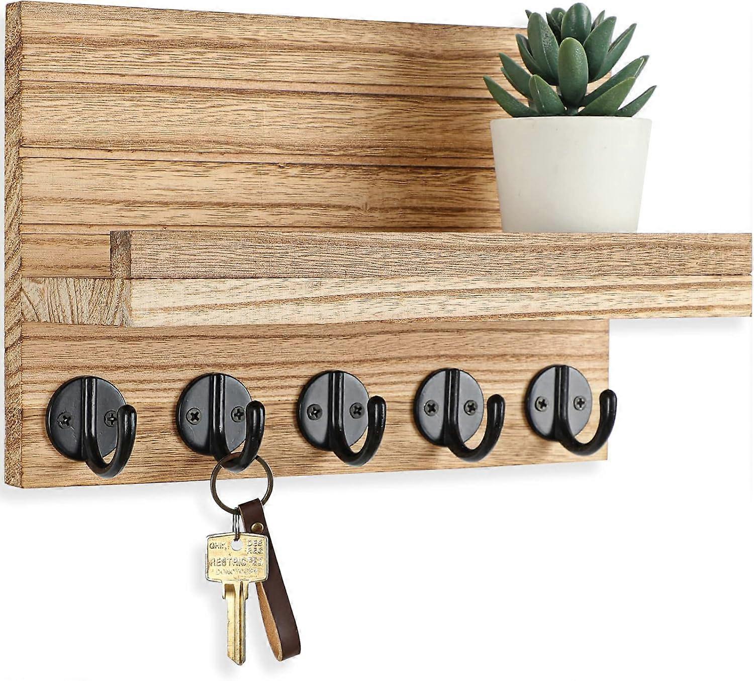 Key Holder for Wall, Decorative Key and Mail Holder with Shelf Has Large Hooks for Bags, Coats, Umbrella – Key Hanger with Mounting Hardware