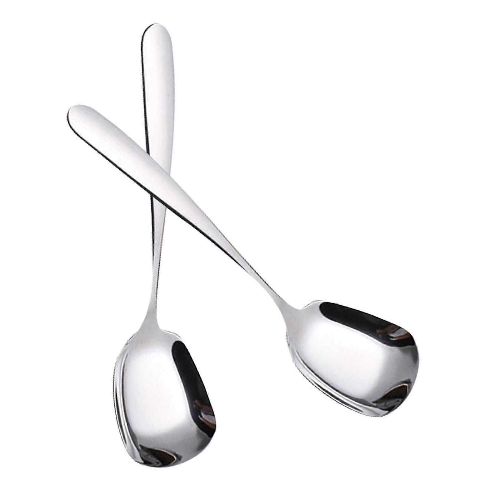 Set of 2 Stainless Steel Square Head Spoon Set Ideal for Home Dining and Restaurant Use with Ergonomic Handle Design
