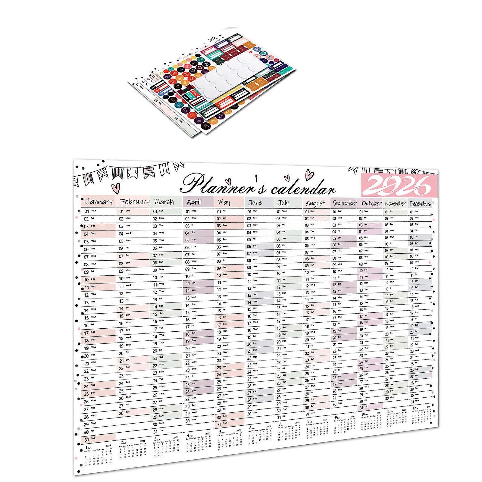 Tear Resistant 2026 Calendar For Language Learning Modern Wall Design Planner With Safe Materials Quick Hanging Systems Multicolor