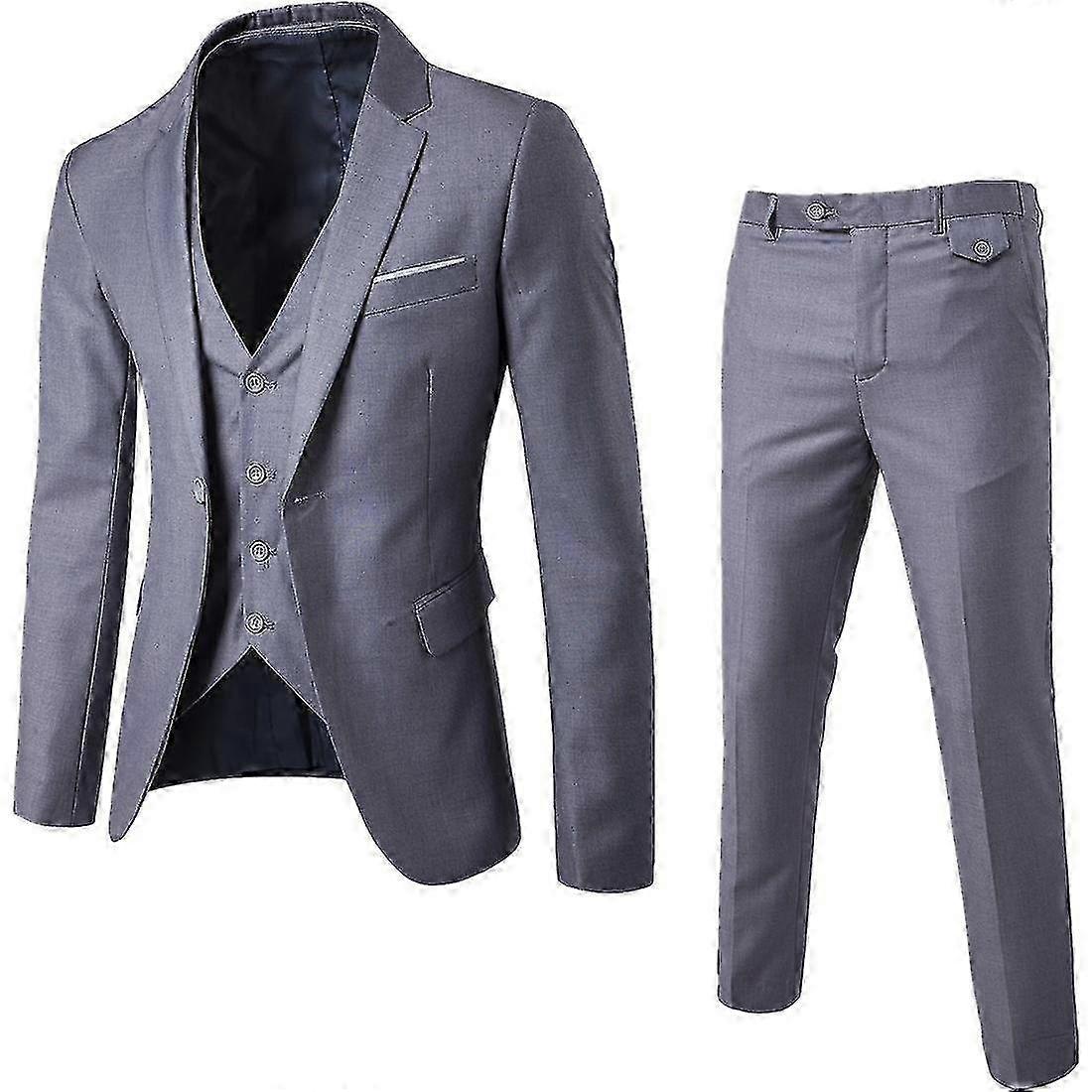 Men's 3-Piece Slim Fit Suit - Solid One-Button Jacket, Vest & Pants
