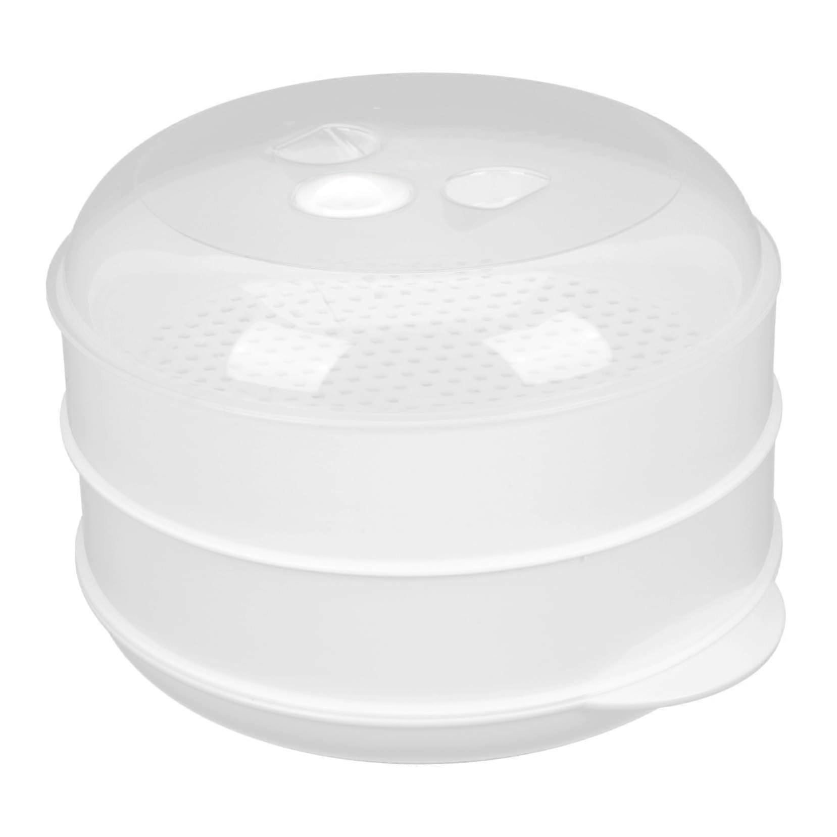 Microwave Steamer Pot Double Layer Plastic Basket for Vegetables Dumplings Rice with Heat‑Insulated Handle