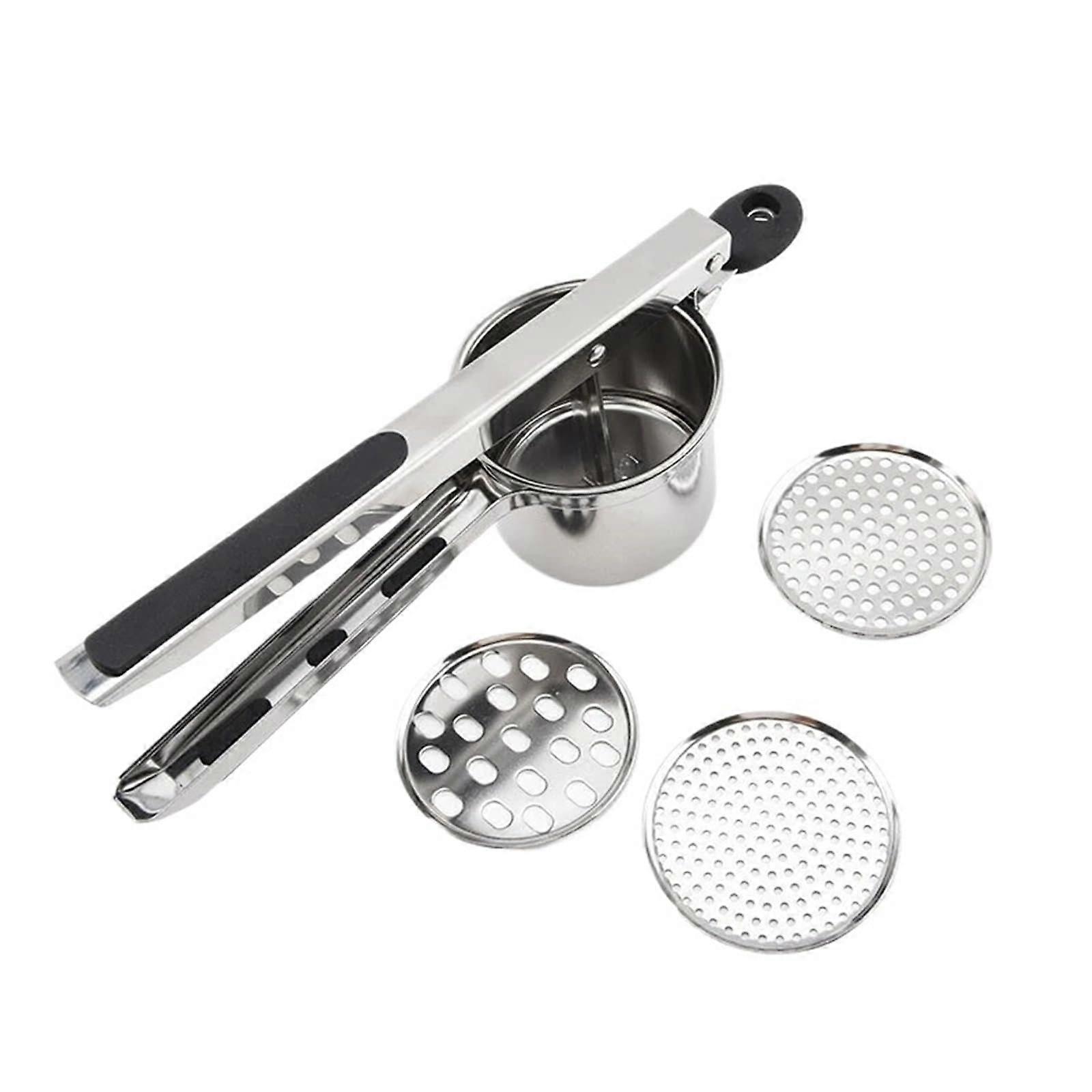 Manual Potato Masher and Fruit Juicer 3 in 1 with 4 Interchangeable Discs for Kitchen Use