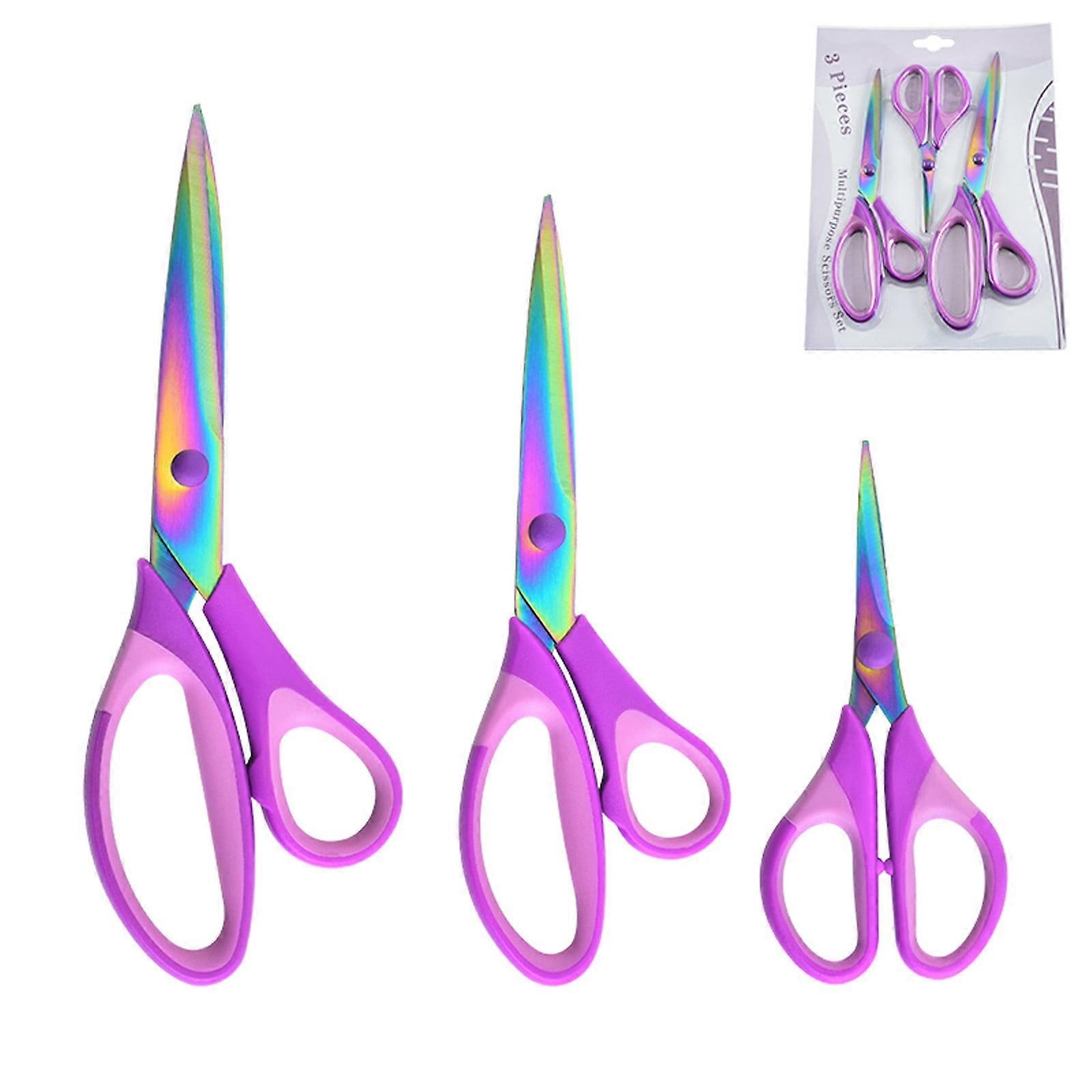 3 Pack Craft Scissors, Stainless Steel Titanium Coated, Soft Grip, Multipurpose Fabric Scissors compatible with Sharp Titanium Blades, for Home,