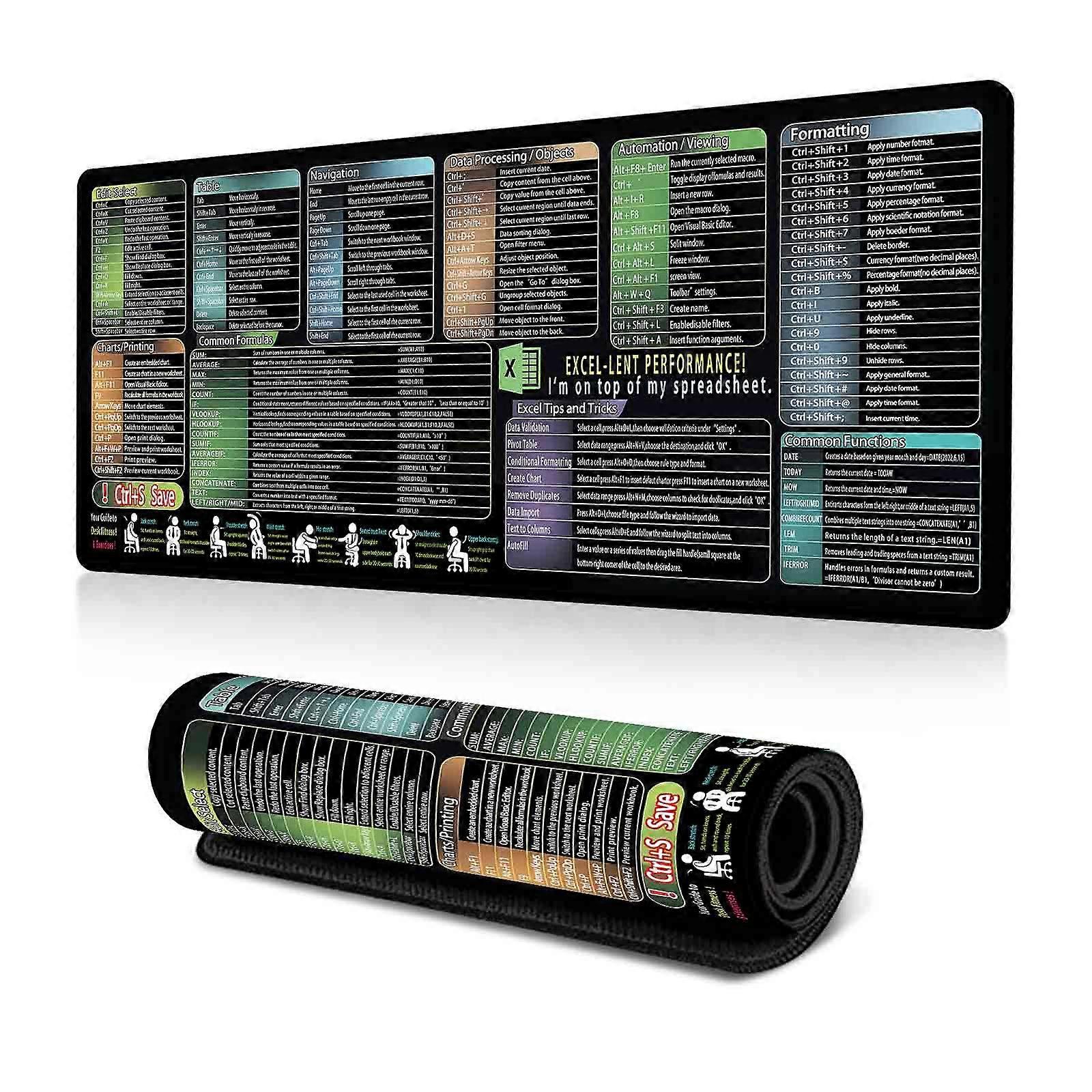 GroßE Tastatur Excel Shortcuts Mauspad 90X40Cm Rutschfeste Schreibtischunterlage
