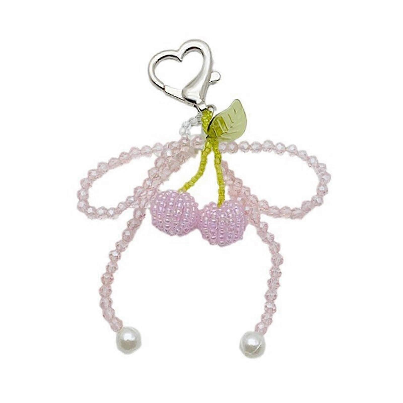 Sparkling Crystal Beaded Bowknot Key Chain Versatile Key Accessory Versatile Heart Ornament for Mobiles and Purses Red